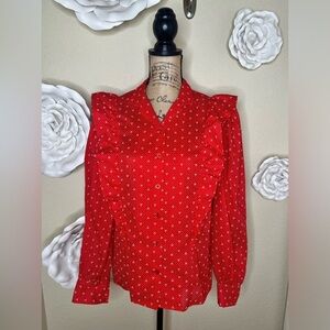 Vintage Joni-Lyn of Texas Cowgirl Look Red & White Button Down Blouse Sz L
